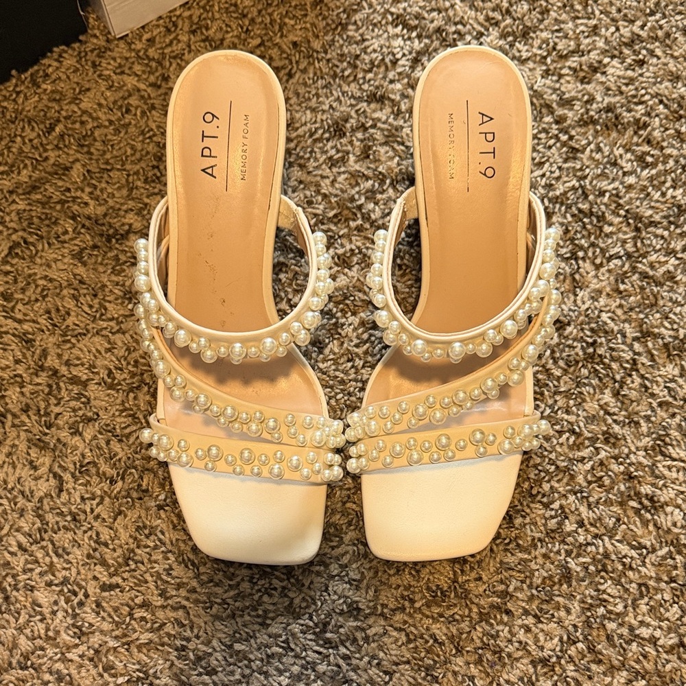 Apt. 9 Cream Pearl-Studded Sandals